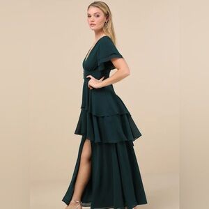 Lulus Midnight Mood Emerald Green Tiered Maxi Dress